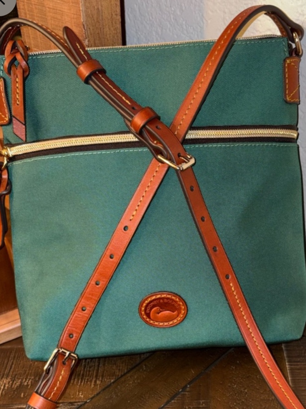 NWOT Dooney & Bourke Teal Nylon Crossbody Bag w/ Vacchetta Leather Trim